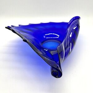 Makora Krosno Cobalt‎ Blue Art Glass Bowl Centerpiece Modern Decor Conch Shell